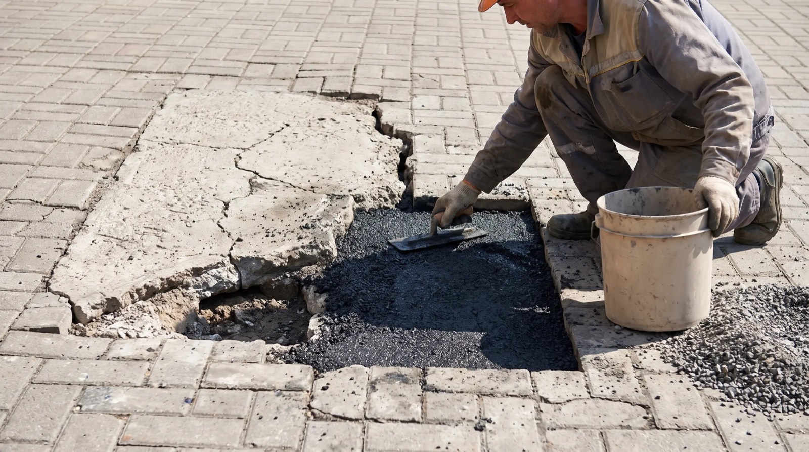 Asphalt patch repair in progress